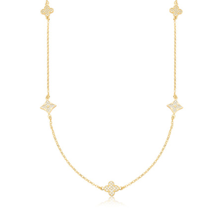 Colar Trevo e Balão Cravejados Intercalados 60cm Folheada a Ouro 18k 