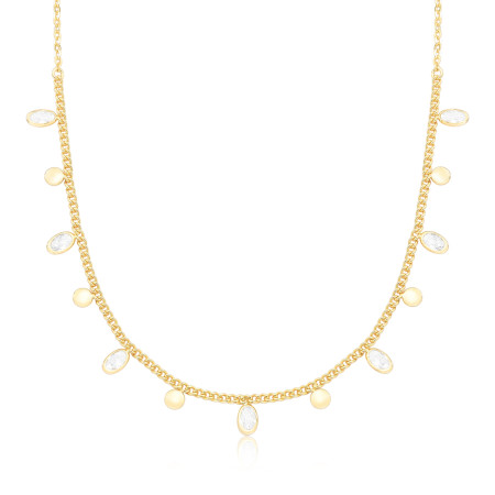 Choker Cartierzinha/Grumezinha Zircônias Ovais e Medalhas Lisas Folheado a Ouro 18k 