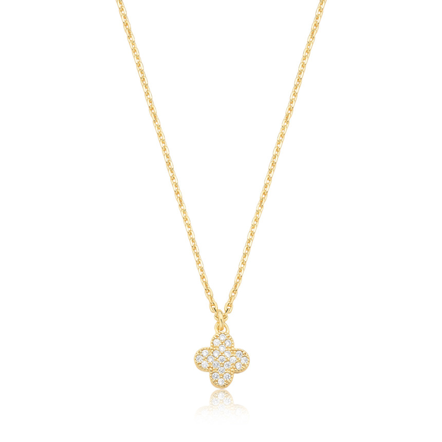 Gargantilha c/ Pingente Trevo Cravejado Folheada a Ouro 18k  