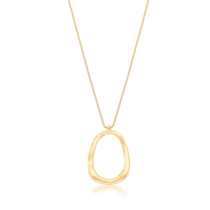 Gargantilha Veneziana c/ Pingente Oval Vazado Crushed Folheada a Ouro 18k