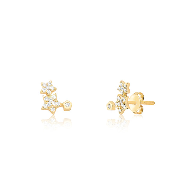 Brinco Infantil Estrelas Cravejadas c/ Ponto Luz Folheado a Ouro 18k  