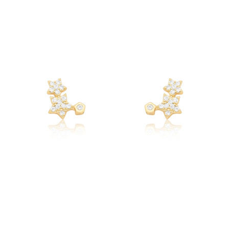 Brinco Infantil Estrelas Cravejadas c/ Ponto Luz Folheado a Ouro 18k  