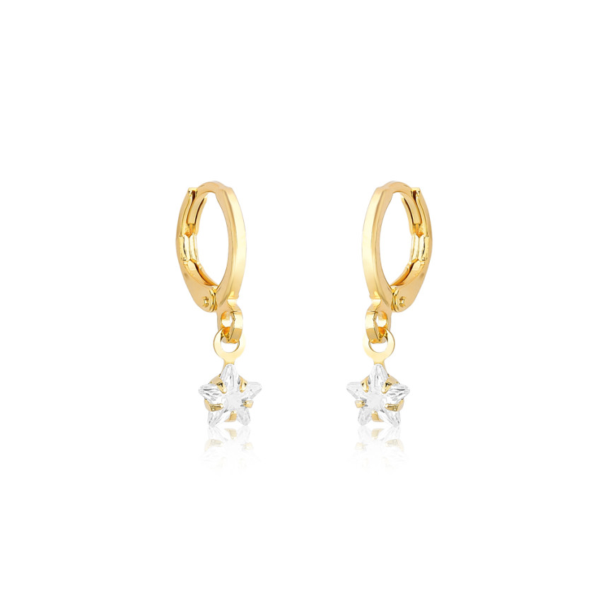 Argola Click Infantil c/ Zircônia Estrela Folheada a Ouro 18k