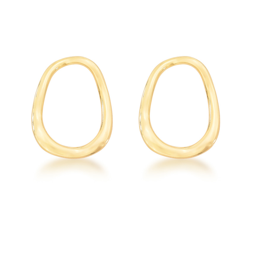Brinco Oval Liso Vazado Crushed Folheado a Ouro 18k