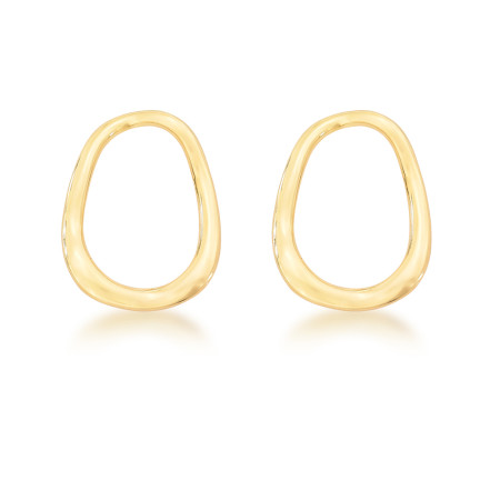 Brinco Oval Liso Vazado Crushed Folheado a Ouro 18k