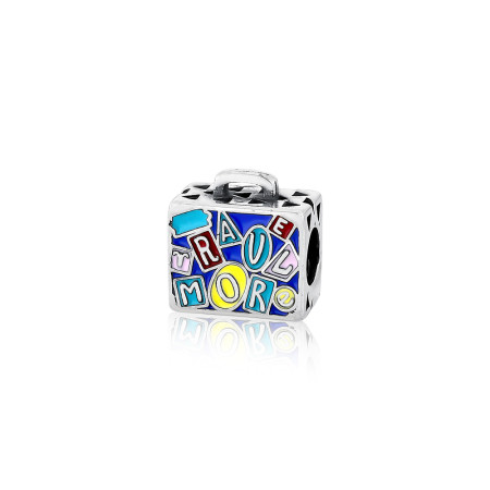 Berloque Prata c/ Ródio You Separador Mala c/ Resina Colorida "Travel More"