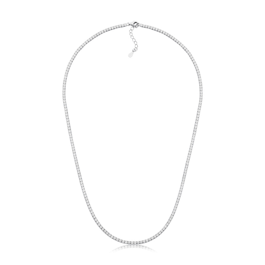 Choker Prata c/ Ródio Zircônia Riviera Redonda 40cm (2mm)