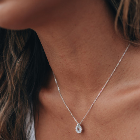 Gargantilha Prata c/ Ródio Cartierzinha Elo c/ Zircônia Baguete