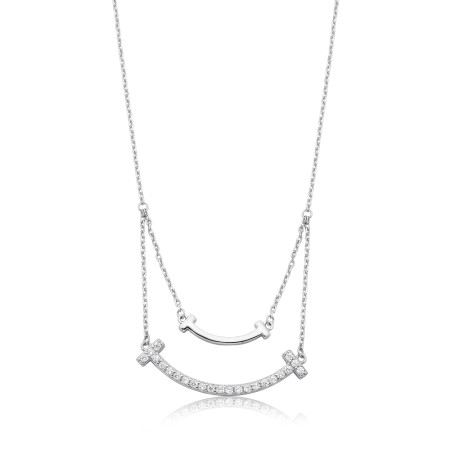 Gargantilha Prata c/ Ródio Cartierzinha Arco Duplo Liso e Cravejado