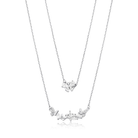 Gargantilha Prata c/ Ródio Dupla Cartierzinha Borboletinha c/ Canga Borboletas