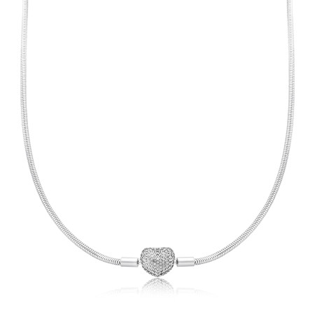 Gargantilha Prata Snake Fecho Coração c/ Ródio Cravejado