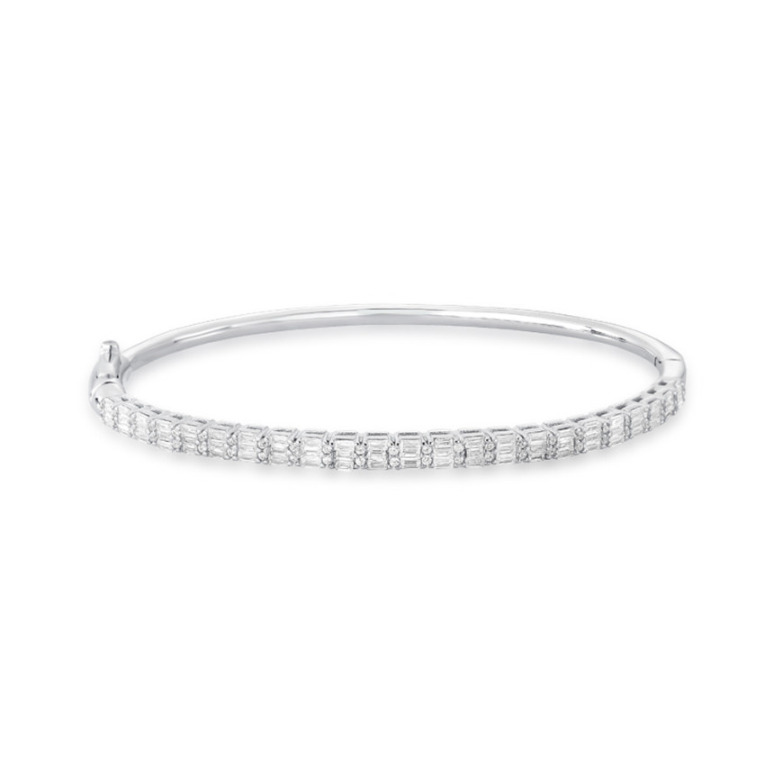 Bracelete Prata c/ Ródio Zircônias Baguete e Zircônias Redondas