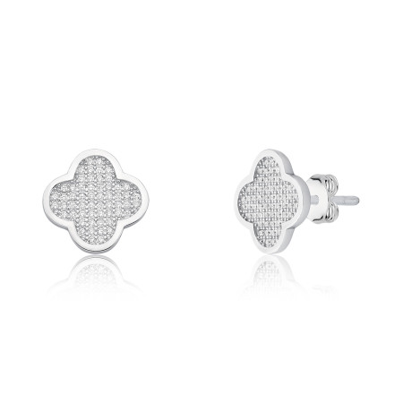 Conjunto Prata c/ Ródio Trevo Cravejado