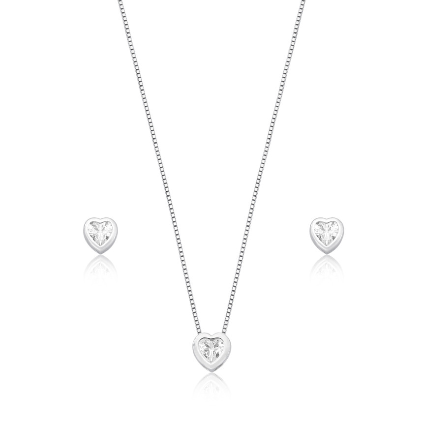 Conjunto Prata c/ Ródio Ponto Luz Coração Embutido 6mm