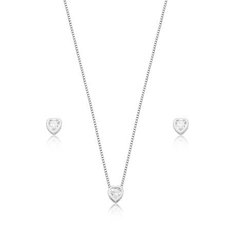 Conjunto Prata c/ Ródio Ponto Luz Coração Embutido 5mm