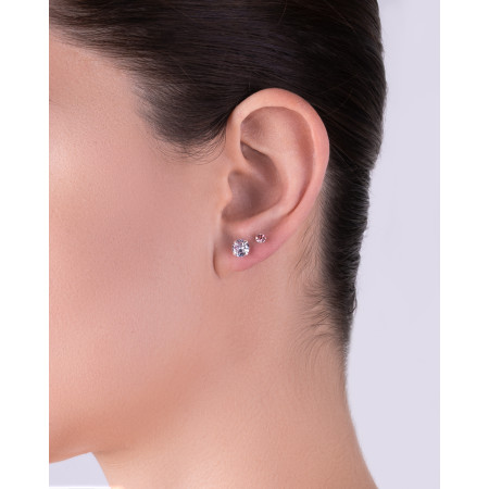 Brinco Prata Fixo Zircônia Redondo 6mm