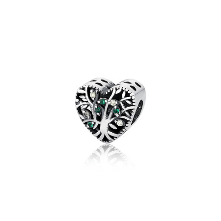 Berloque Prata c/ Rodio You Separador Coração Árvore da Vida c/ Zircônia Verde