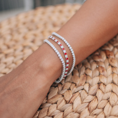 Pulseira Prata c/ Ródio Zircônia Riviera Redonda (2,5mm) Fecho Gaveta 17cm