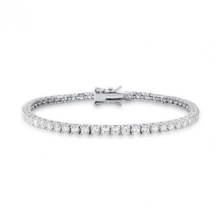 Pulseira Prata c/ Ródio Zircônia Riviera Redonda (2,5mm) Fecho Gaveta 17cm