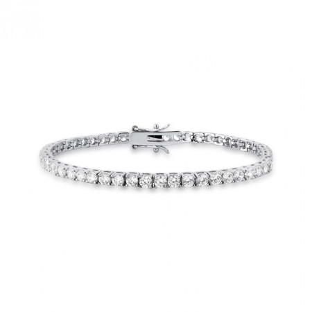 Pulseira Prata c/ Ródio Zircônia Riviera Redonda (3mm) Fecho Gaveta 17cm