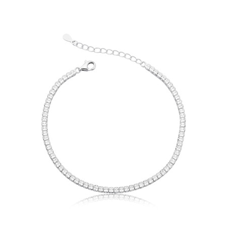 Pulseira Prata c/ Ródio Zircônia Riviera Quadrada (2,5mm)