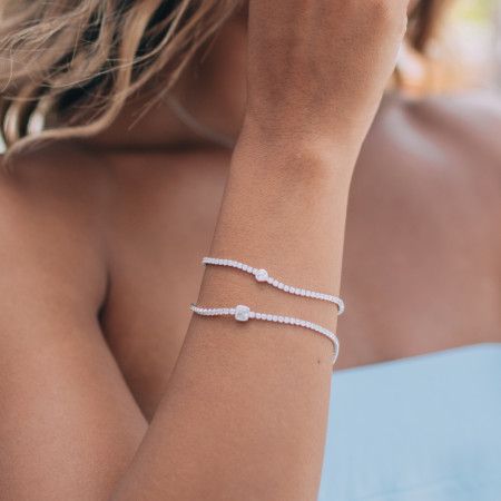 Pulseira Prata c/ Ródio Zircônia Riviera Redonda c/ Zircônia Coração Embutida