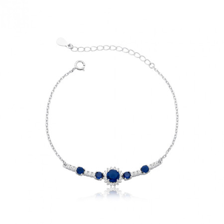 Pulseira Prata c/ Ródio Cartierzinha c/ Zircônias Redondas Brancas e Safiras