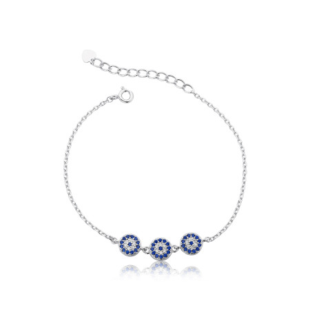 Pulseira Prata c/ Ródio Cartierzinha Trio Olho Grego Cravejado