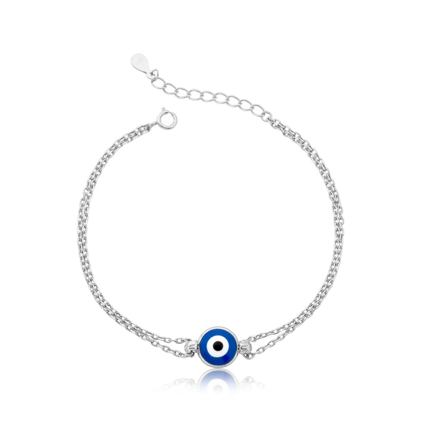 Pulseira Prata c/ Ródio Cartierzinha Dupla c/ Olho Grego Central