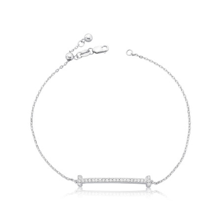 Pulseira Prata c/ Ródio Cartierzinha Arco Regulável Cravejado