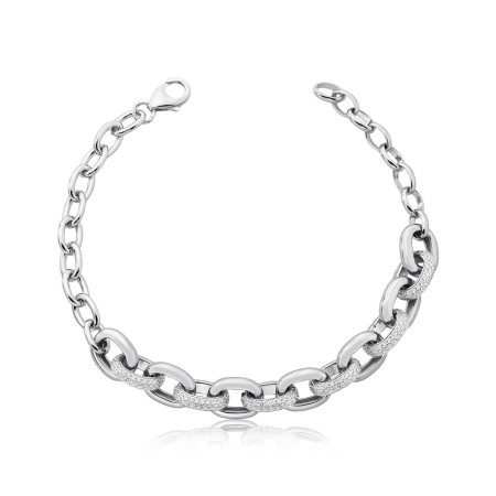 Pulseira Prata c/ Ródio Cartier Elos Lisos e Cravejados 