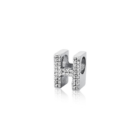 Berloque Prata c/ Rodio You Separador Cravejado Letra "H" 