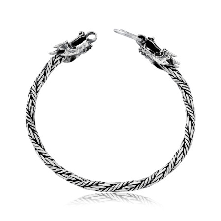 Pulseira Prata Bali Palmeirinha Torcida Fecho Dragão 20cm (4mm)