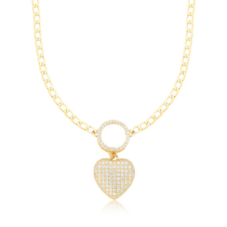 Choker Grumet Elo e Coração Cravejados Folheado a Ouro 18k