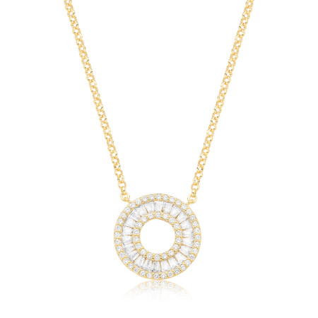 Gargantilha Portuguesa c/ Pingente Redondo Vazado Cravejado Folheada a Ouro 18k