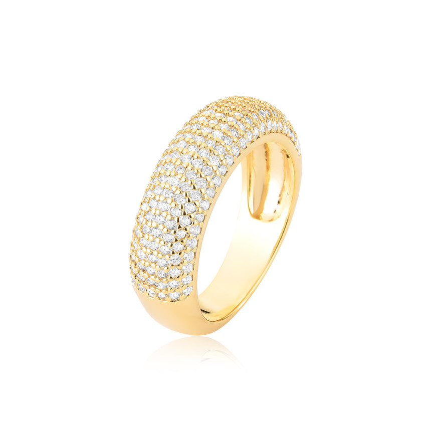 Anel Bananinha Sete Fileiras Cravejadas Folheado a Ouro 18k