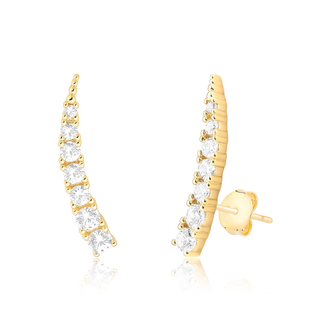 Brinco Ear Cuff Sete Zircônias Decrescentes Folheado a Ouro 18k