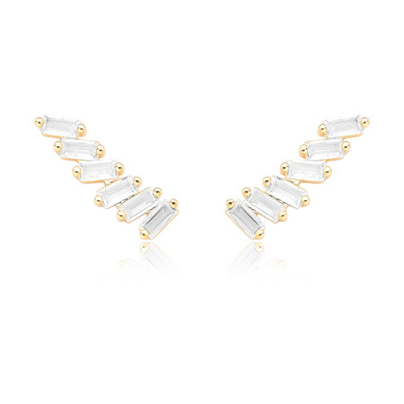 Brinco Ear Cuff Seis Zircônias Baguete Folheado a Ouro 18k