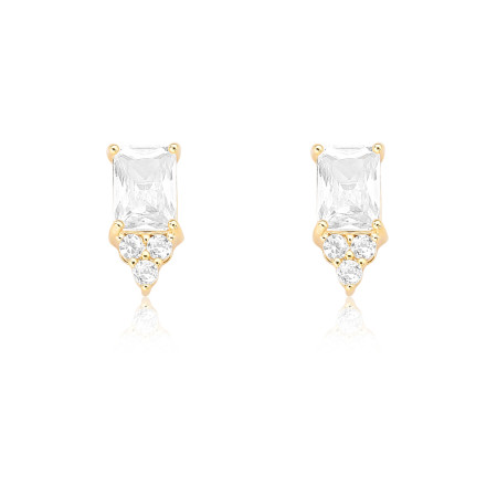 Brinco Fixo Zircônia Retangular c/ Trio Zircônia Redonda Folheado a Ouro 18k