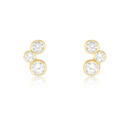 Brinco Fixo Trio Zircônia Redonda Embutida Folheado a Ouro 18k