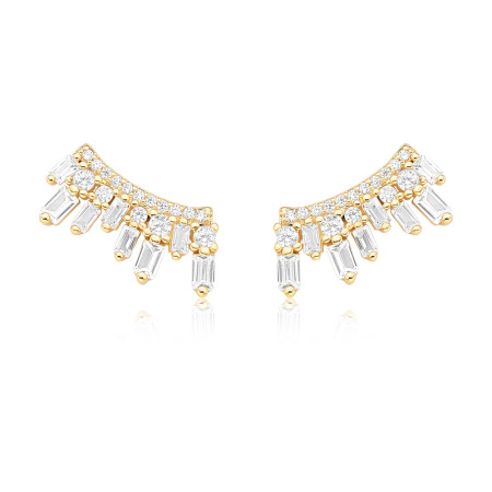 Brinco Fixo Zircônia Irregulares Baguete e Redonda Folheado a Ouro 18k