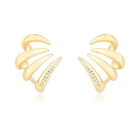 Brinco Gancho Três Fios Lisos e Um Cravejado Folheado a Ouro 18k