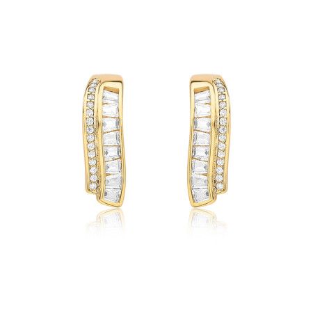 Brinco Gancho Fio Cravejado c/ Fio Zircônia Baguete Folheado a Ouro 18k