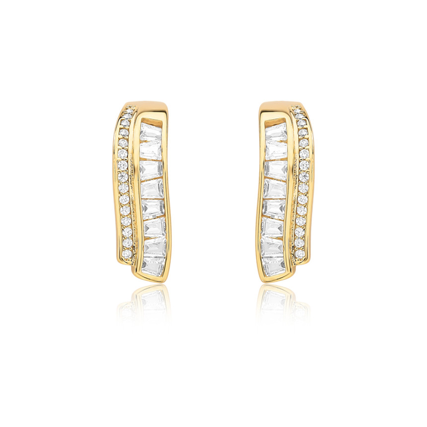 Brinco Gancho Fio Cravejado c/ Fio Zircônia Baguete Folheado a Ouro 18k