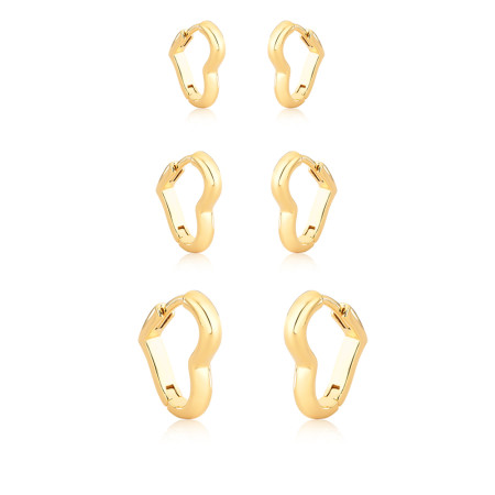 Kit c/ 3 Argolas Click Corações Lisos 9mm / 13mm / 15mm Folheada a Ouro 18k