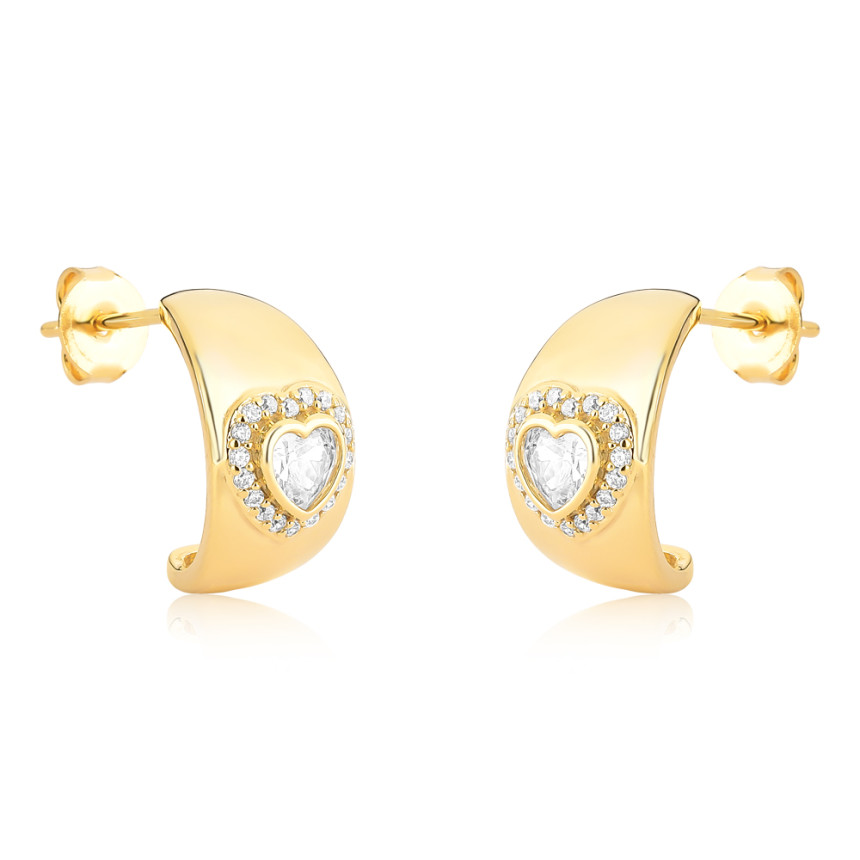 Argola Lisa c/ Zircônia Coração Folheada a Ouro 18k