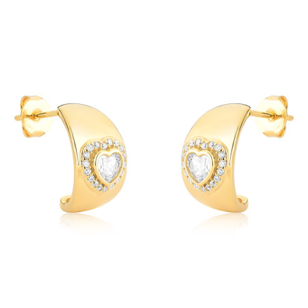 Argola Lisa c/ Zircônia Coração Folheada a Ouro 18k