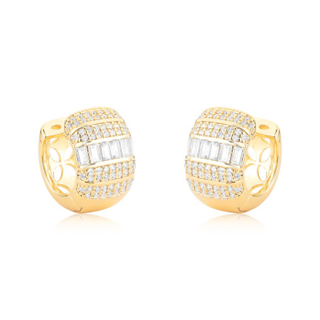 Argola Click Nove Fileiras Cravejadas e Zircônias Baguete Folheada a Ouro 18k