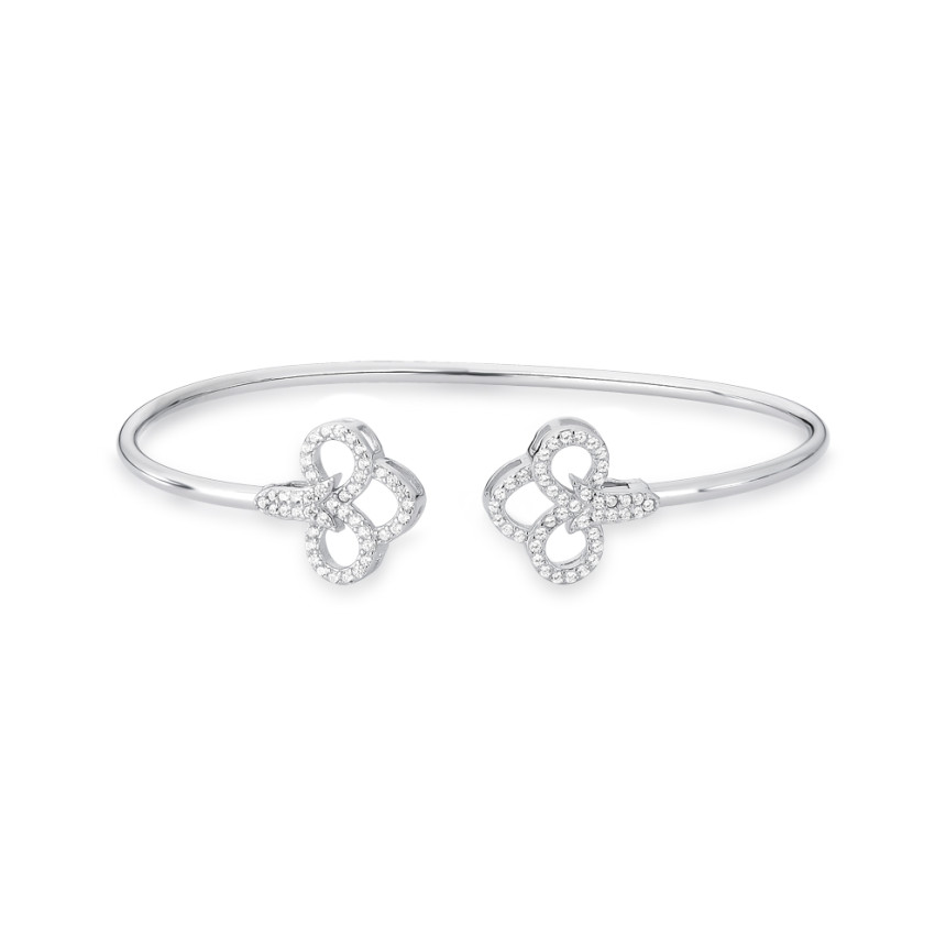 Bracelete Prata c/ Ródio Flor Cravejada nas Pontas