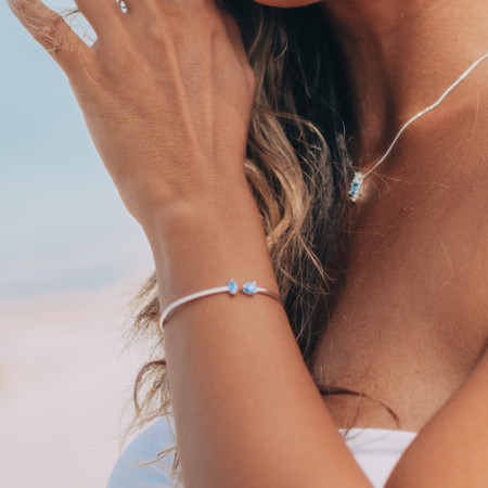 Bracelete Prata c/ Ródio Zircônias Gota e Navete Acqua c/ Detalhe Cravejado